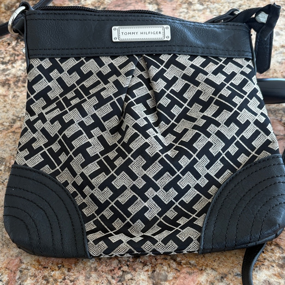 Tommy Hilfiger Black and White Patterned Crossbody Bag